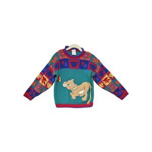 RARE Vtg Disney Store Kids Knit Sweater Lion King Nala 3D Colorful 90s Style